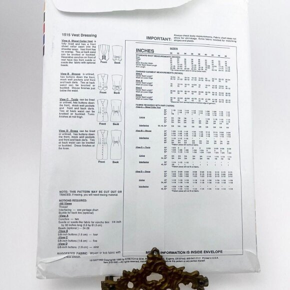 Ann Person # 1515 vest size 30in-46in Stretch & Sew 1993 Uncut Sewing Pattern 🧵 - Picture 3 of 5
